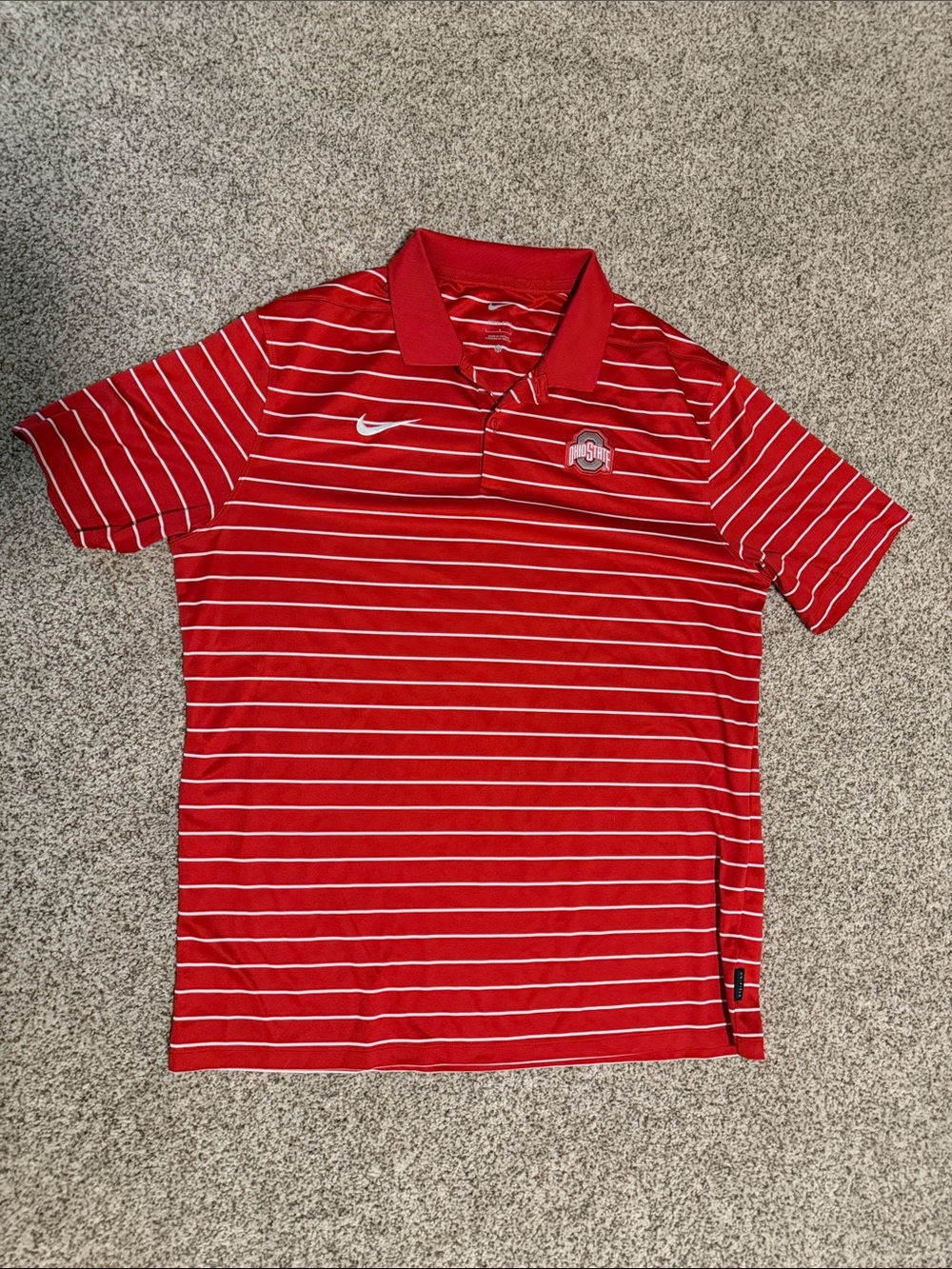 Nike Red and White Striped Polo with Ohio State Logo
